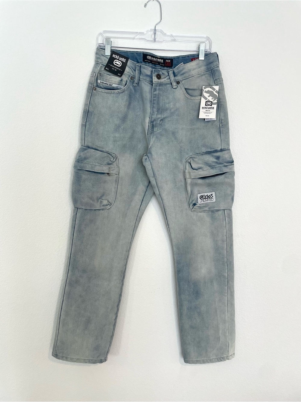 Ecko Unlimited Men's Light Gray Loose Cargo Jeans